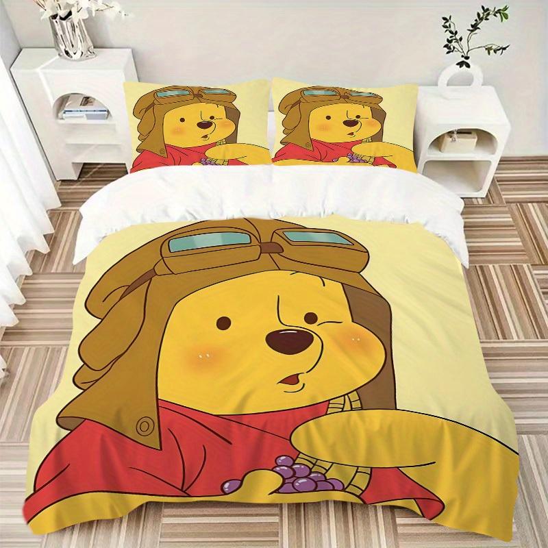 3pcs Set Pooh Bear1pc of Quilt Cover+2pcs of Pillowcase, No Core, Print Bedding, All Seasons Bedroom Setting054