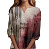 Damesmode Casual Halloween Print V-hals Korte Mouw Decoratieve Knop Driekwart Mouw T-shirt Top