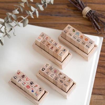 12 Pcs/set Vintage Weather Journal Stamp DIY Wooden Assorted Stamps for Scrapbooking Stationery School Supplies