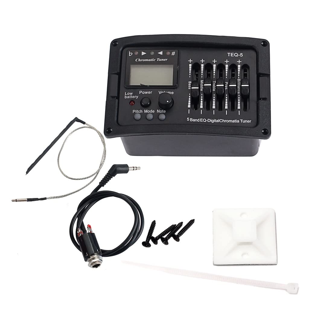 Ogdni Acoustic Guitar Preamp EQ Equalizer for Acoustic Guitar Amplifier with Digital Chromatic Tuner and Piezo Pickup for Acoustic Guitar Accessories