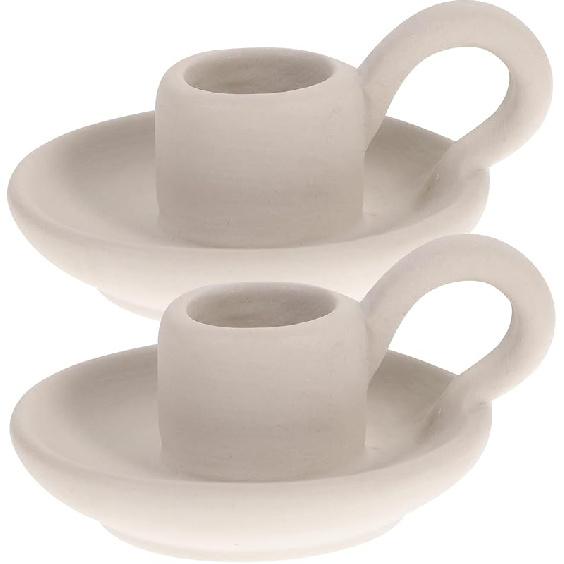 DOITOOL 2 Pcs Ceramic Candle Holder, Taper Candle Holder with Handle, Nordic Style Vintage Candlestick Holder for Halloween Christmas Home Decoration белый