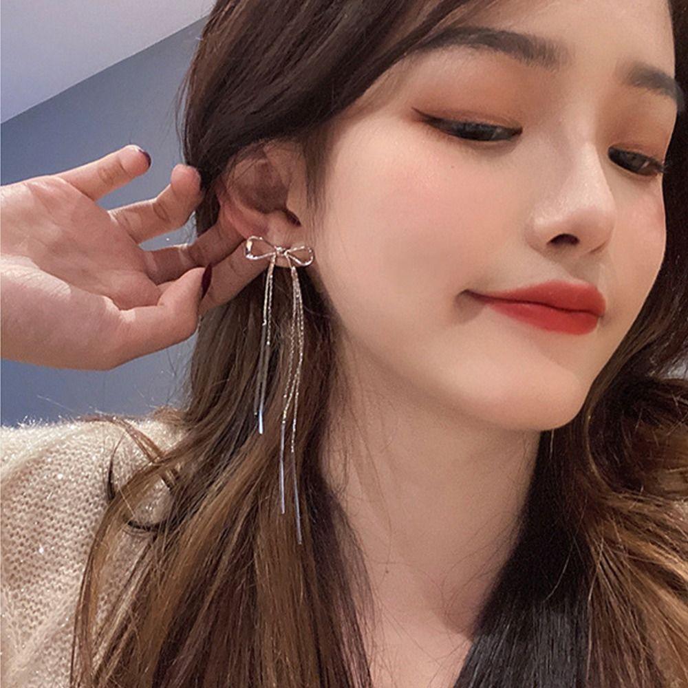 Jewellery Gift Bow Knots Cluster Earrings Tassel Silver Needles Dangle Earrings Hook Earrings Women Girl