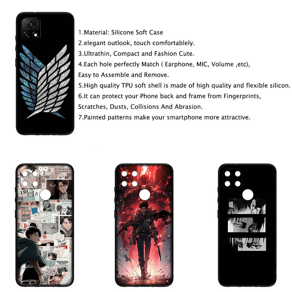Kryt pro iPhone 15 14 Xiaomi Redmi Note 13 12 11 Pro Max X 8 7 9 XR Samsung Galaxy S24 S23 OPPO S9 Huawei Anime Levi Eren Jaeger Pouzdro Attack na titan
