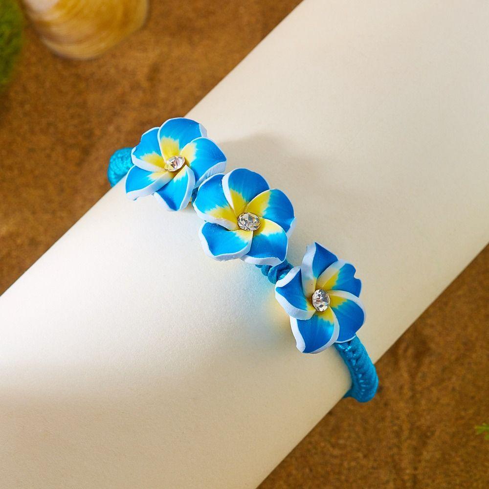 Boho Polymer Clay Braid Rope Bracelet Rhinestone Egg Flower Bangle Flower Bracelet  Jewelry Gifts