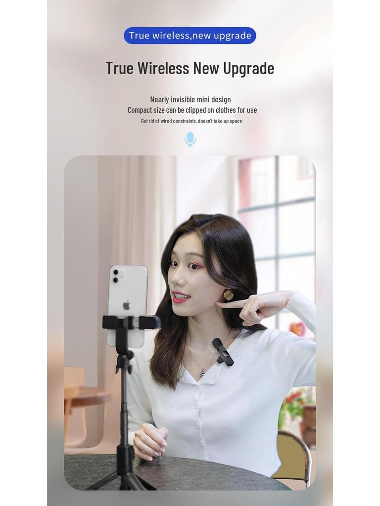 Wireless Lavalier Microphone with Intelligent Noise Reduction for Live Streaming, Vlogging, and Video Recording