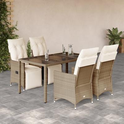 Vidaxl 5-Cz. Gartenmöbel-Set mit Kissen, Beige, Polyrattan