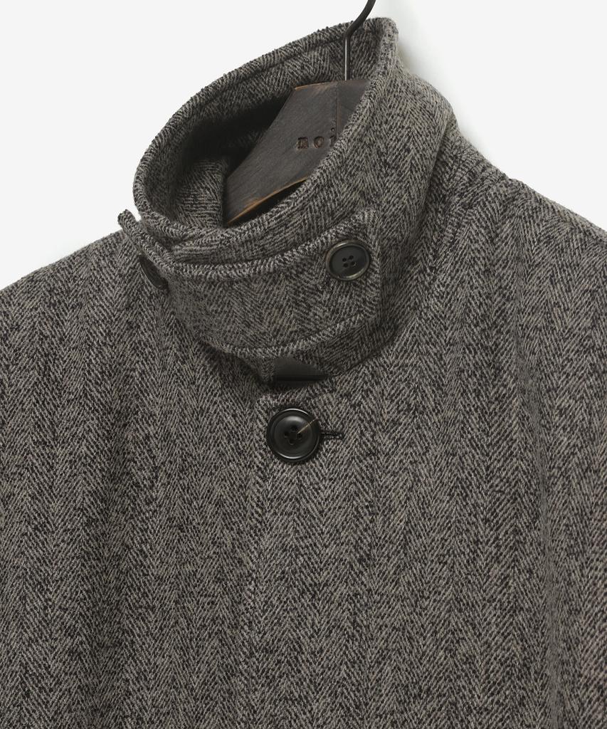 Noirer Wool Silk Herringbone Balmacaan Coat (Grey)