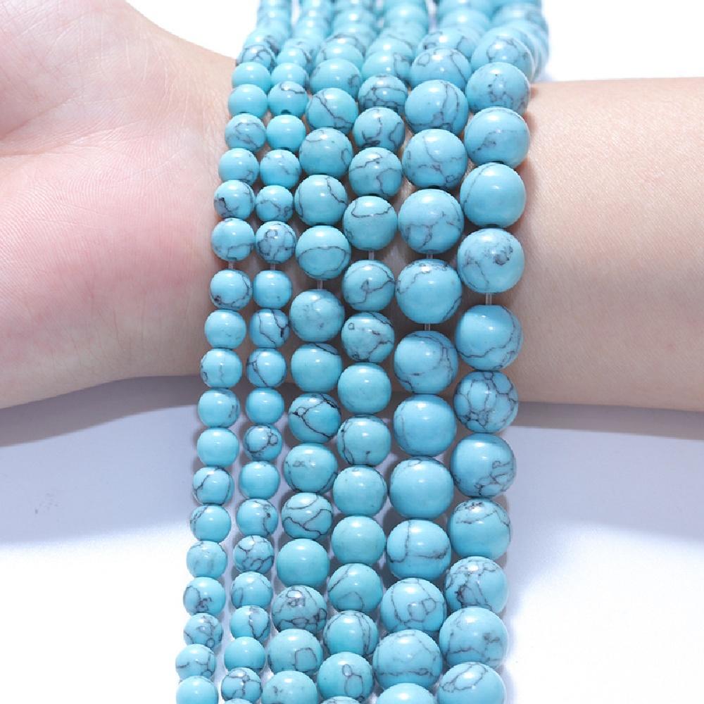 Sky Blue Turquoises Stone Natural Round Beads 15"Strand Smooth Loose Spacer Beads 4/6/8/10/12mm for Jewelry Making DIY Bracelets Accessories