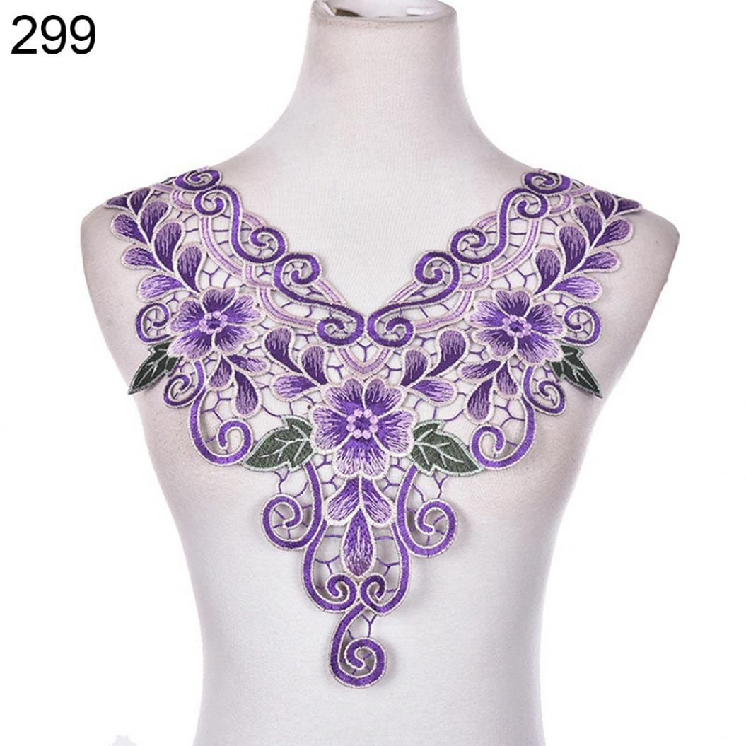 1 paio ricamo fiore pizzo Applique cucire su Patch tessuto collare Trim