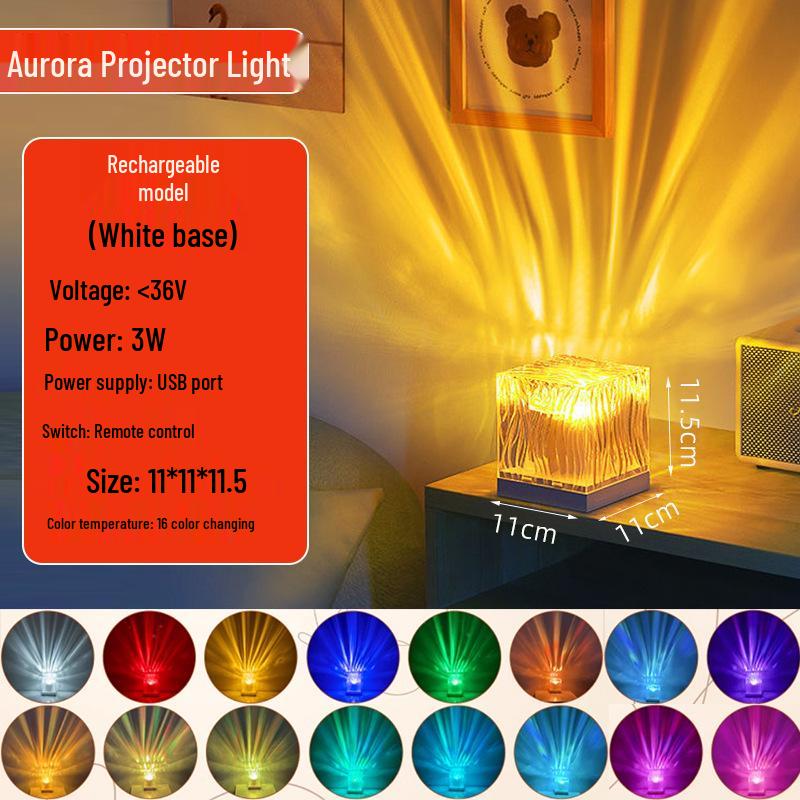 Ripple Aurora Flame Rotating Night Light - Creative Bedside Mood Lamp Projector