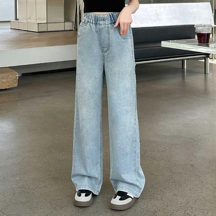Girls' Pants Spring and Autumn Wide Leg Jeans Fashion Girls' Korean Back Pocket Straight Leg Pants