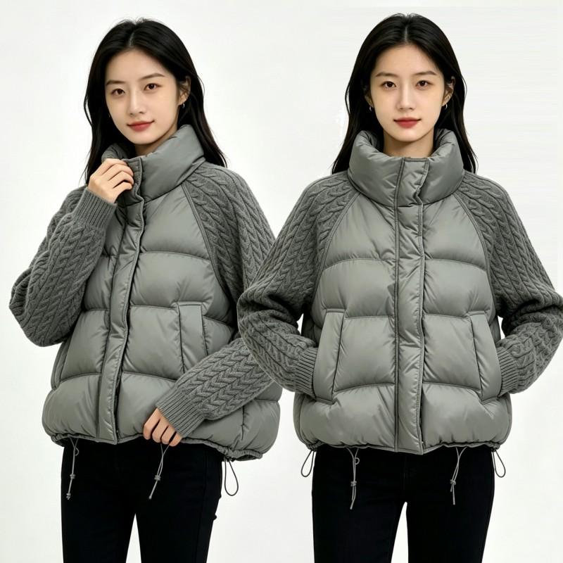 Womens Short Puffer Coat 2026 Warm Cotton Jacket Stand Collar Loose Fit Long Sleeve A-Line Outerwear