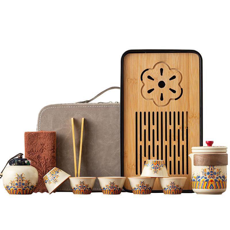 Dunhuang Ru Kiln Travel Tea Set One Pot Three Cups Portable Outdoor Tea Pot Teacup Gift