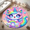 1pc Cartoon Cute Fantasy Unicorn Round Carpet Painted Printed Circular Carpet, Home Door Mat, Outdoor Travel Protection Carpet