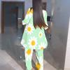 Women Plus Size Three Quarter Sleeve Round Neck Irregular Hem Printed Top Wide Leg Pants Two Piece Set