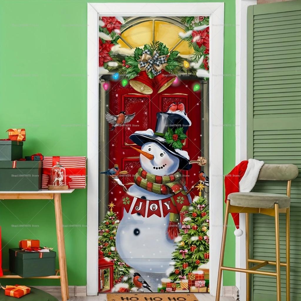Christmas Old Man Door Banner Hanging Door Cover Banner Snowman Photography Background Indoor And Outdoor Porch Decoration