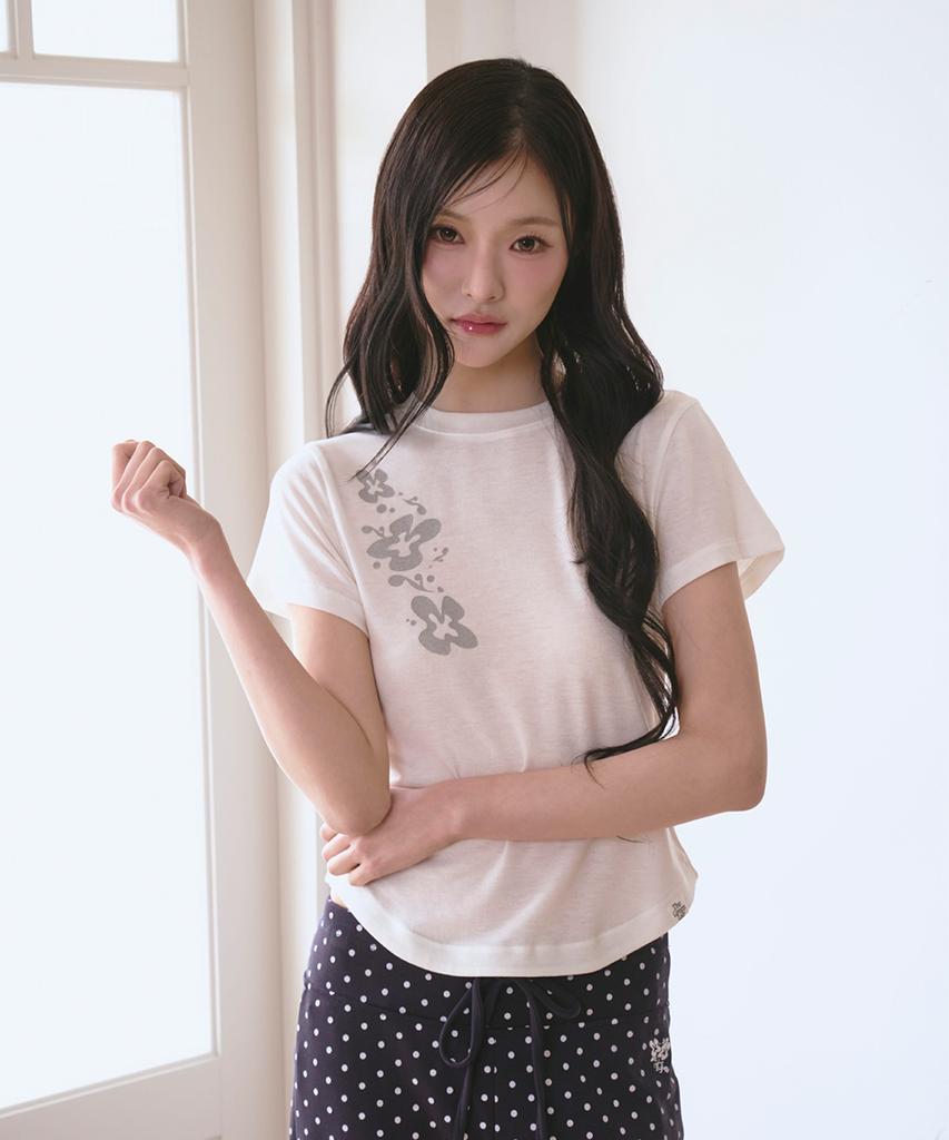 THE GREEN LAB Flower Essential Crop Short Sleeve Tee [Ivory]