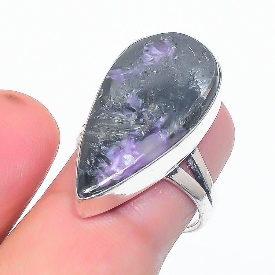 

Natural Russian Charoite Gemstone 925 Sterling Silver Jewelry Ring Size 7 I4w26
