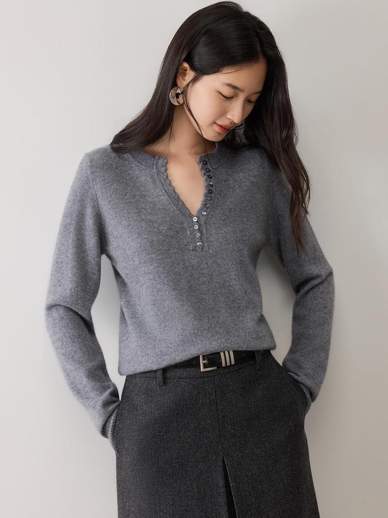 Autumn/Winter 2026 Women's Cashmere Button-Down Half-Collar Sweater: Versatile, Loose, Slimming Base Layer Pullover