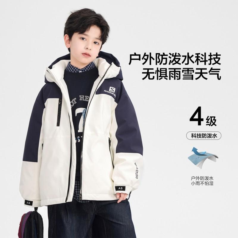 Boys Winter Color Block Short Puffer Jacket 2026 Warm Hooded Outdoor Coat Kids Students