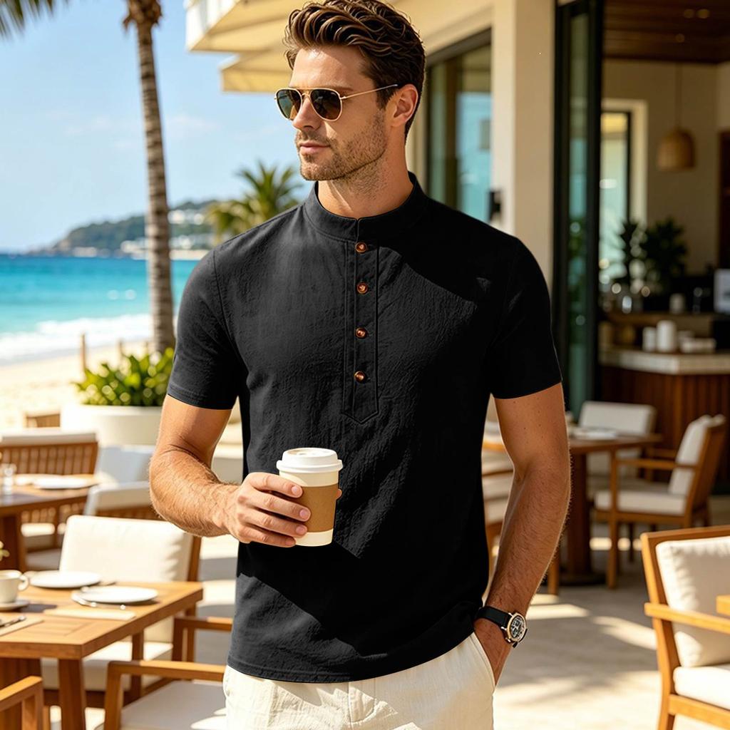 Men’s Summer Casual Loose Fit Button Up Polo Shirt with Short Sleeves Comfortable Lightweight Material Classic Design