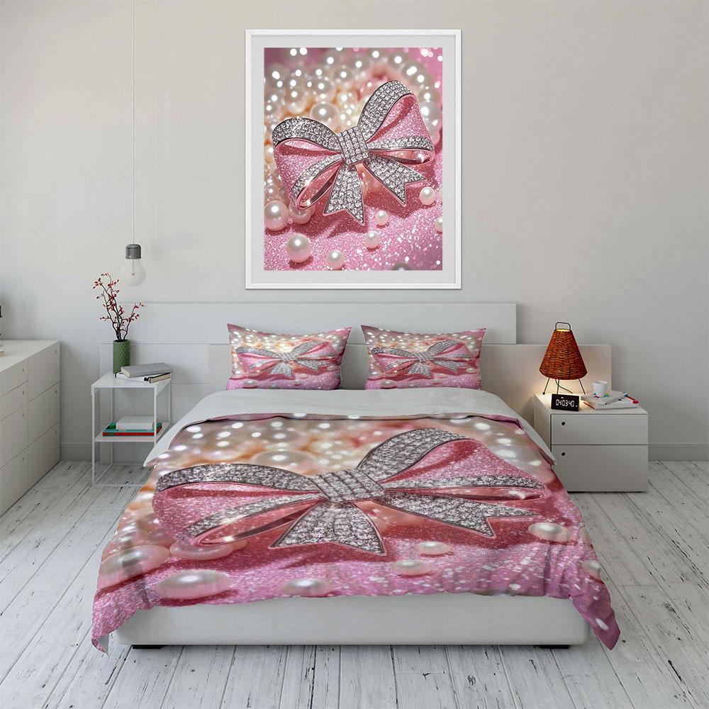 Elegant Bow Jewelry Set Gift Bedding Set with 1 Duvet Cover 2 Pillowcases Single Double King Queen, Gift