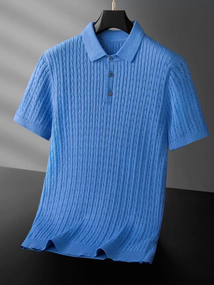 Kurzarm Slim Fit Zopfmuster Baumwollpolo - Hongkong-Stil