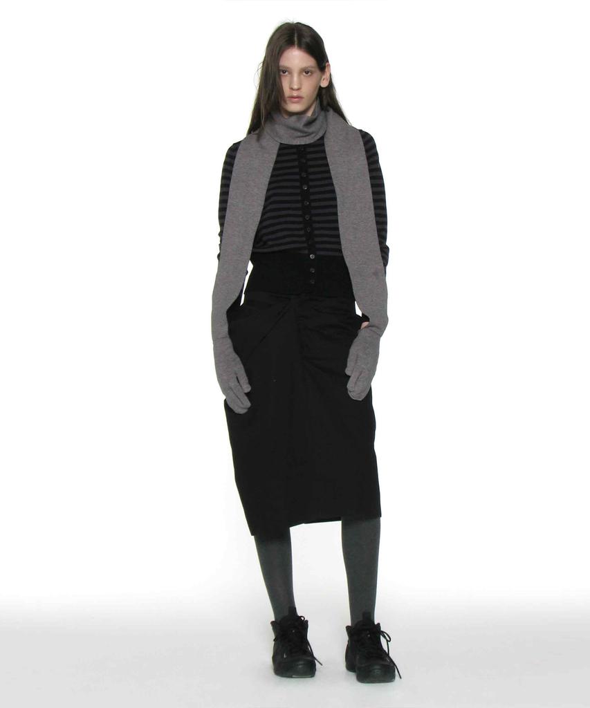 Partimento Woman Asymmetric Drape Panel Midi Skirt_Black