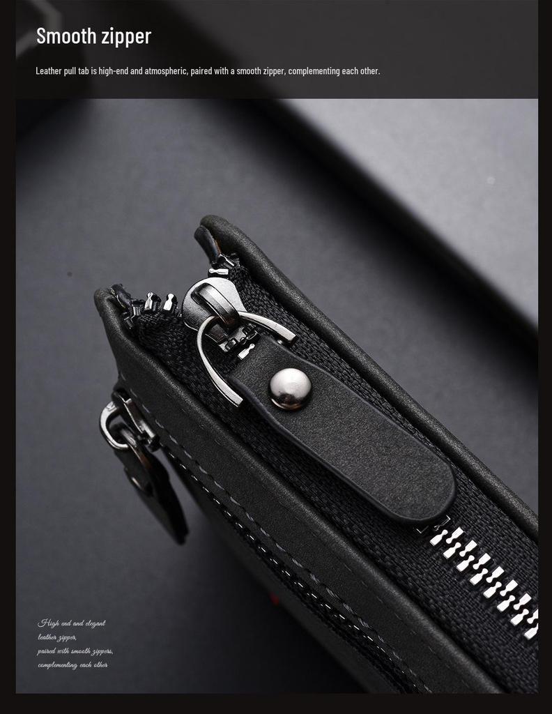 Men's Large Capacity Multifunctional Zipper Wallet with Multiple Card Slots and Coin Purse