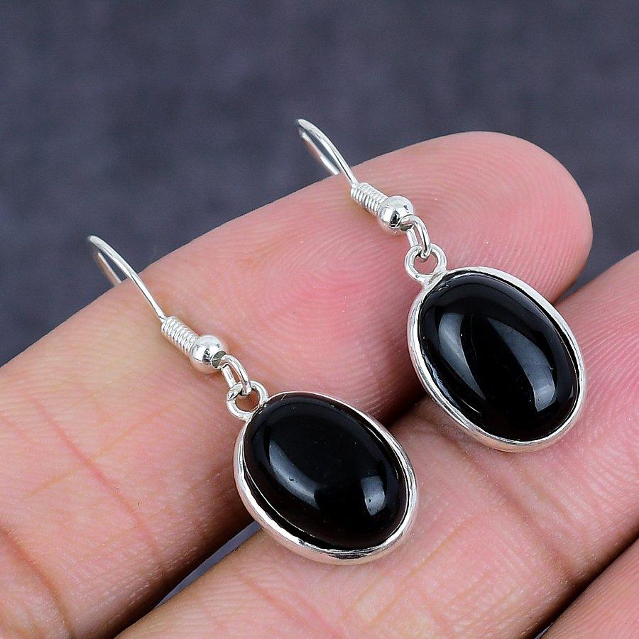 Black Onyx Gemstone 925 Sterling Silver Jewelry Earring 1.38"
