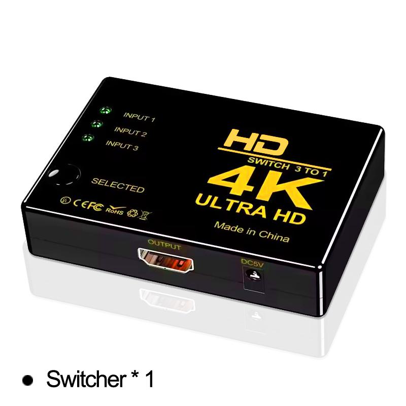 4K HDMI-compatibele switch met IR-afstandsbediening, 3 ingangen en 1 uitgang, HDMI-compatibele KVM-switcher/hub-adapter voor Xbox, PS4, dvd-speler en HDTV.
