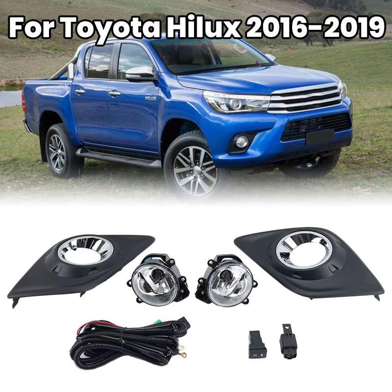Car Front Fog Lights Fog Lamp For Toyota Hilux Revo 2016 2017 2018 Chrome Trim With Harness Wiring Cover Grille halogen