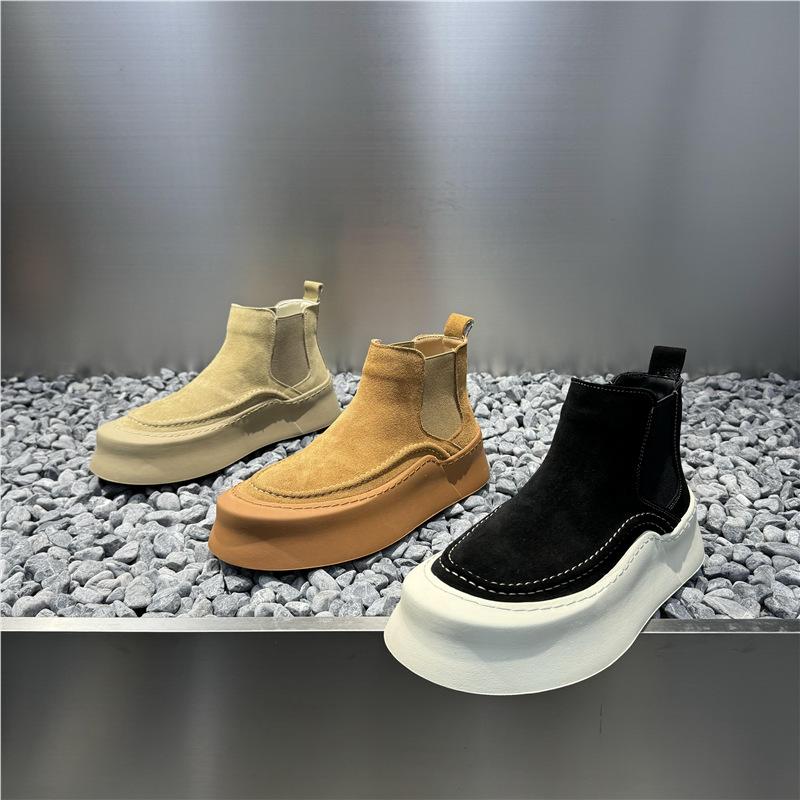 Soft-soled Lazy Shoes Leather Breathable Short Boots Retro High-top Casual Board Shoes Jw