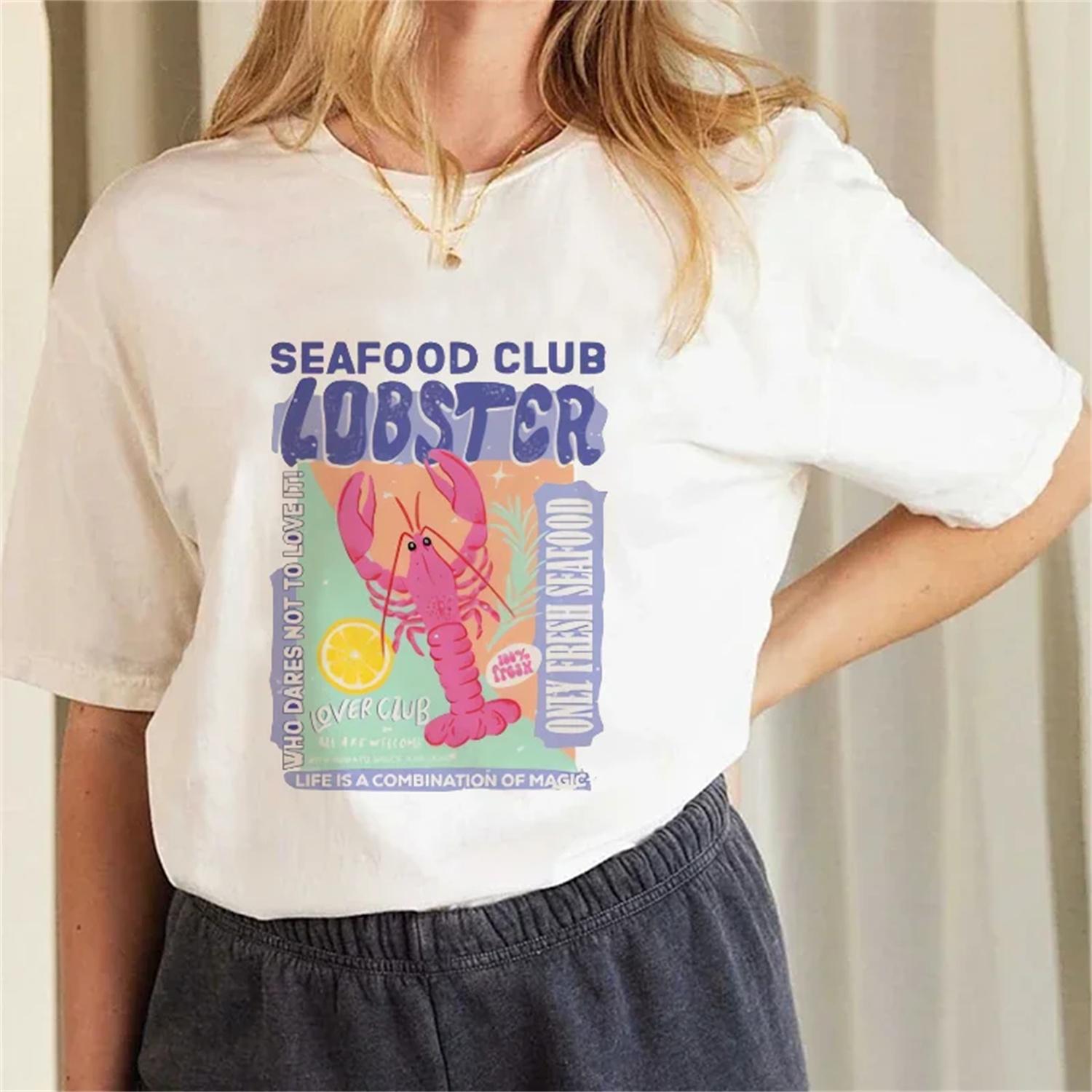 

Women s Regular T-Shirt Round Neck Casual Top Lobster Pattern Fun Printed Fashion Short Sleeve Summer Women s Cute T-Shirt XXXXXL білий