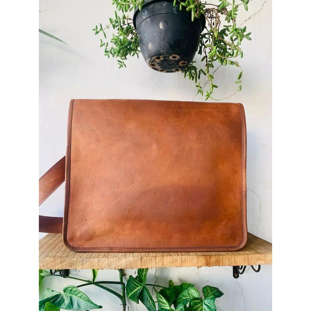 Men's Vintage Brown Leather Messenger Bag Shoulder Laptop Bag Briefcase