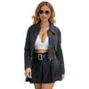 Womens Lightweight PU Leather Jacket Long Sleeve Casual Coat With Zipper Pocket Flip Collar