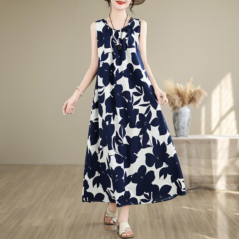 Elegant Women's Summer Dress Loose Sleeveless Plus Size Casual Long Dresses Vintage Clothes