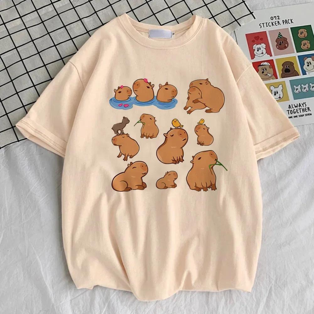 Capybara Kapibara Women's Fashion Kawaii Clothes T-shirt Soft Round Neck Short Sleeve Cute Top Pattern Clothing