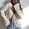 Camicie Plissettate Semplici da Donna Primavera Autunno Chic Manica Lunga a Campana Scollo a V Annodabili Cardigan Top per Casual Festa Strada