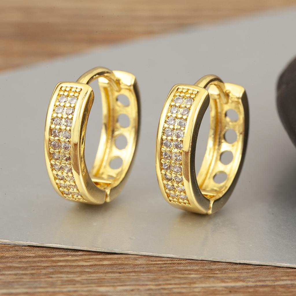Nidin Hot Sale Round Hollow Design Hoop Earrings For Women Double Layer Shiny Crystal Zircon Fashion Versatile Ear Jewelry Gifts
