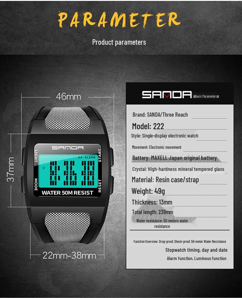 Reloj Deportivo Digital Impermeable Estilo Harajuku para Hombre Sanda - Unisex, Moderno, Diseño Simple y Cuadrado