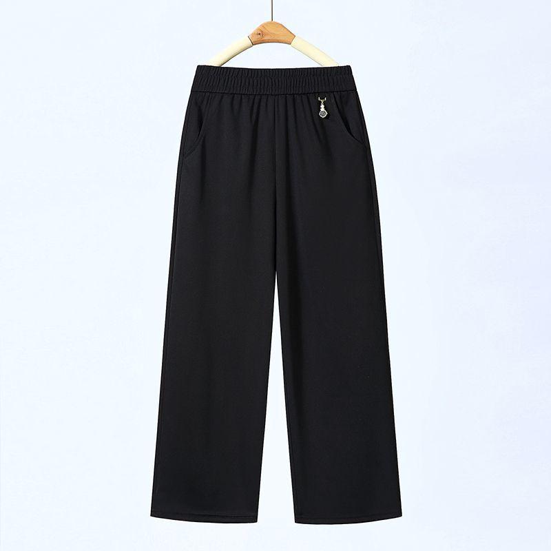 

High Waist Loose Fit Cropped Trousers for Middle-Aged and Elderly Women 4XL чёрный