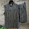 Men's Summer Solid-Color Set: Sleeveless Crew Neck T-Shirt + Shorts Two-Piece Set