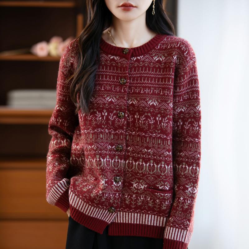 QingHe Cashmere Women's 30% Cashmere Cardigan - Soft & Warm Wool Blend Sweater
