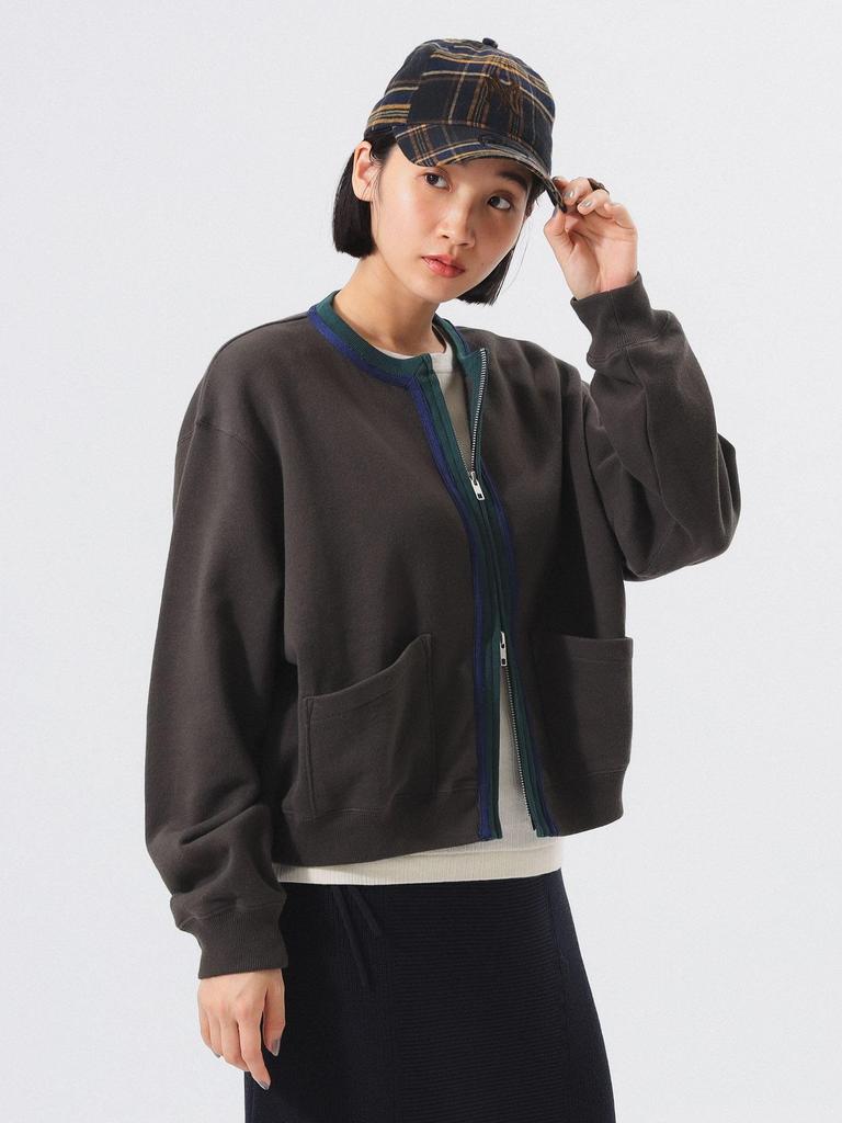 Beams Boy Women's Three-Tone Sweatshirt Cardigan In CHARCOAL.G, One Size