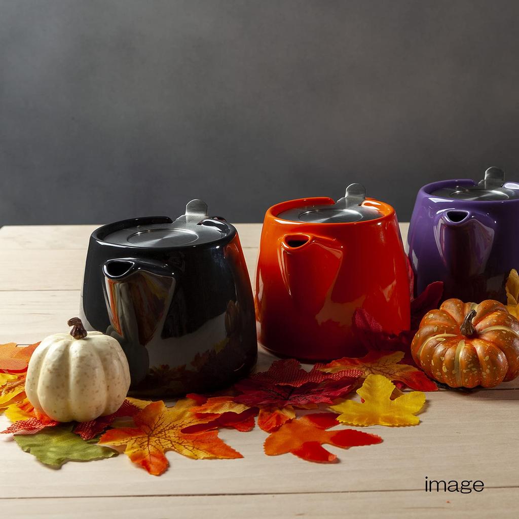 FOR LIFE Teapot, 530ml, Ceramic, 3-Cup Capacity, with Tea Strainer, Dishwasher Safe, Lid Stays Put, One-Handed Pour, Black, Stamp Teapot, 309Bkg