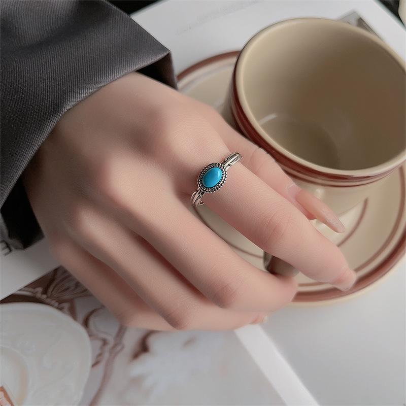 New Creative Literary Torem Blue Copper Jewelry Elephant Carved Hollow Flower Opening Rings R159