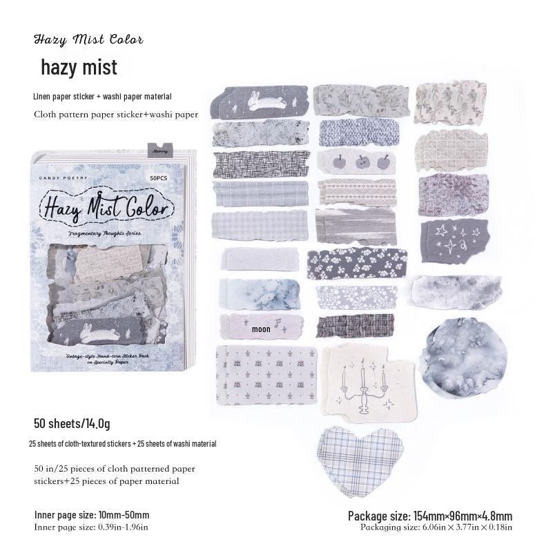 Retro Fragmented Fabric Hand-Tear Base Stickers: Sugar Poetry DIY Journal Collage Pack