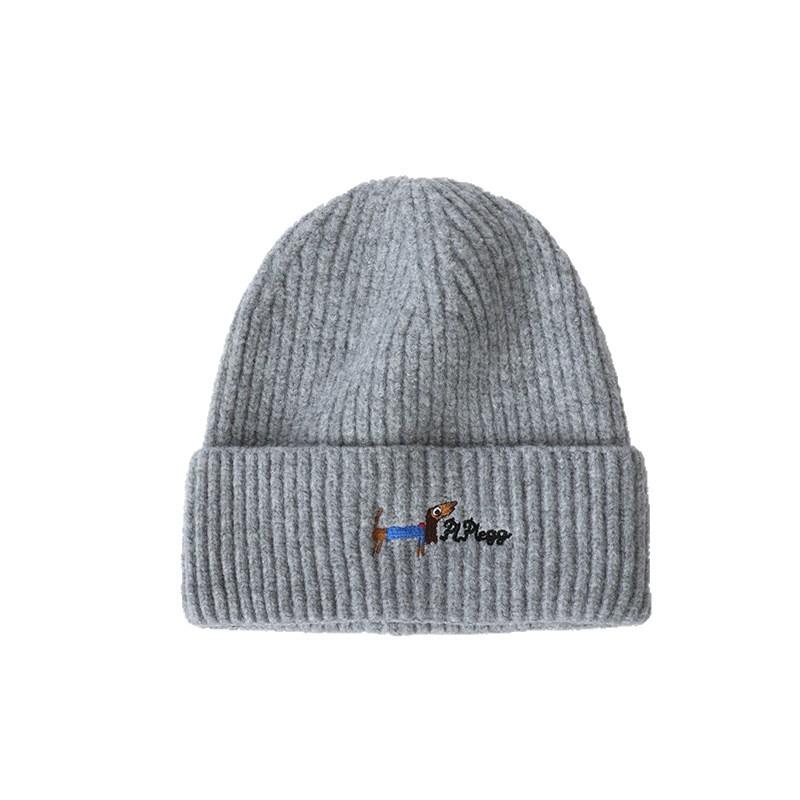 Cute Puppy Embroidered Knitted Hat Warm and Cold Hat Children Autumn and Winter Versatile Casual Face Small Cold Hat