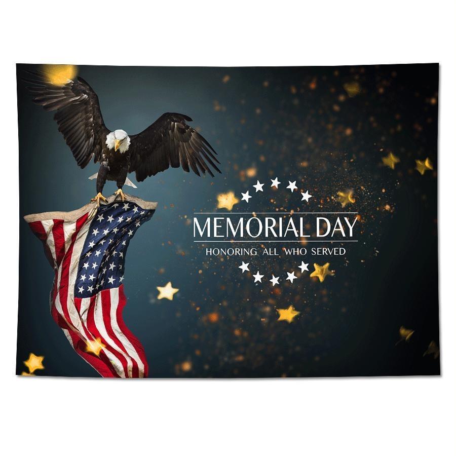 Memorial Day Eagle Tribute Tapestry Patriotic Remembrance Print Polyester Wall Hanging for Living Room Bald Eagle and US Flag